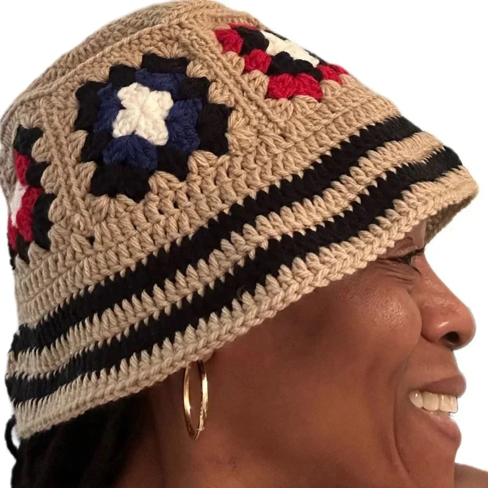 New Hand Crochet Unisex Granny Squares Bucket Hat